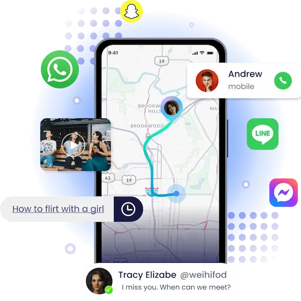 Tracking phone SMS, calls, locations, social medias, etc.