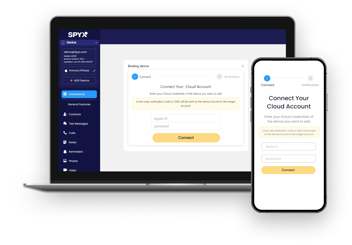 After logging into your spyx account, select the appropriate method to bind to the target device.